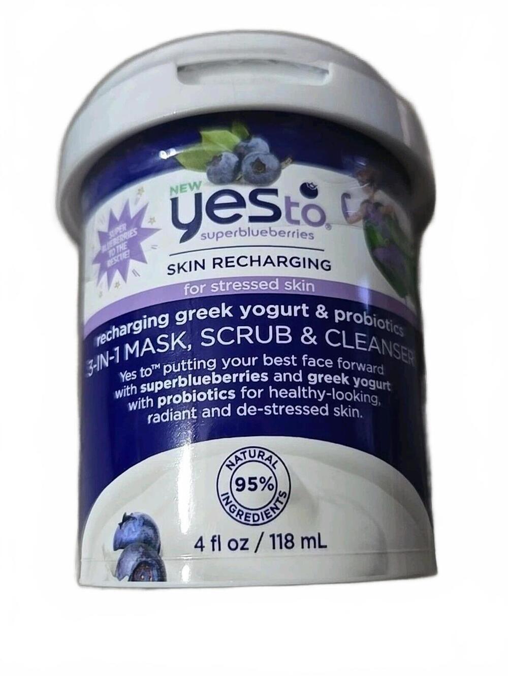 Yes To Super Blueberries 3-in-1 Mask, Scrub & Cleanser 4 FL OZ New/Sealed